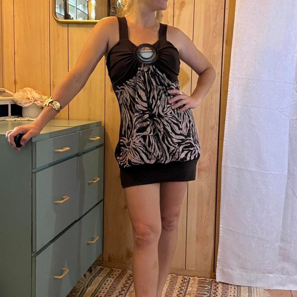 2 FOR $20 DEAL / Chocolate Brown Zebra Y2K Mini Dress Animal‎ Print / PVDEAL